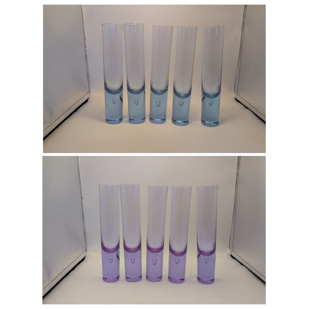 Neodymium Murano Glass Shot Glass 5 pc Controlled Bubble Sergio Asti wisteria